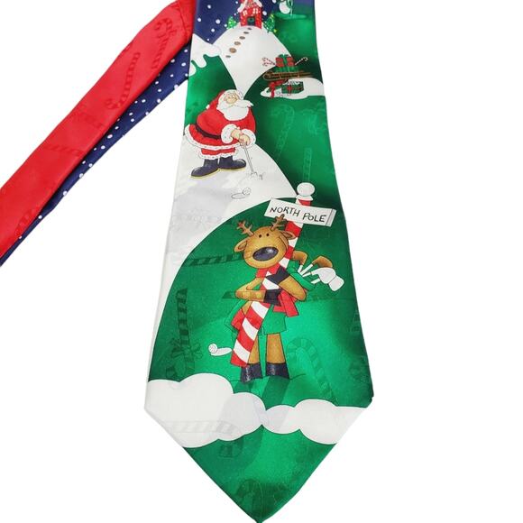 Hallmark Yule Tie Greetings Santa Golfing at North Pole 100% Silk - Picture 5 of 10
